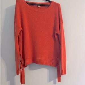 Cozy Pumpkin Spice Orange Crew Neck Sweater with Ties M